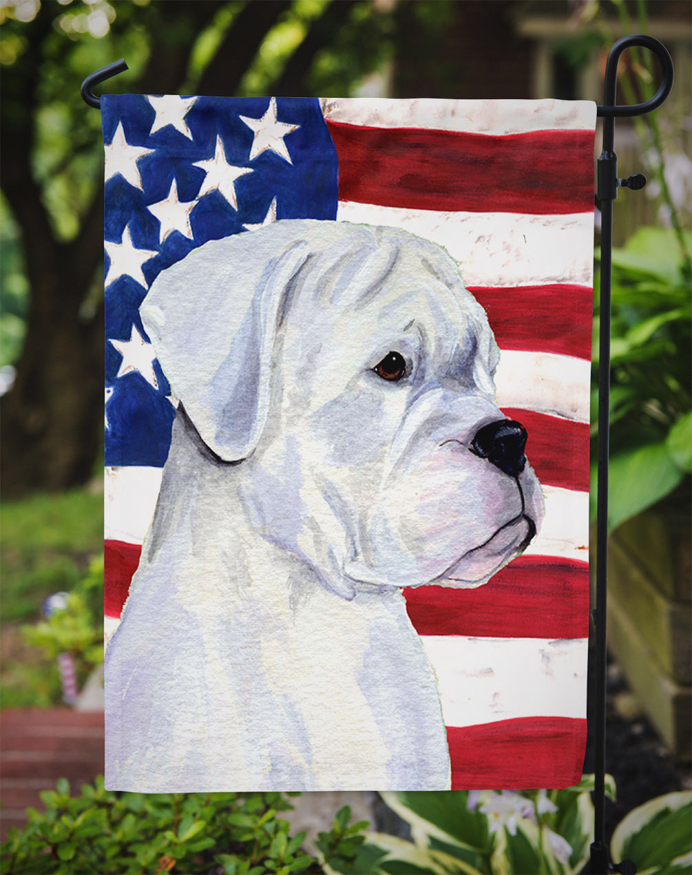 USA American Flag with Boxer Garden Flag Mailbox Decorative Yard Banner Outside Patio Artwork for Flower Beds, Garden Size, Multicolor