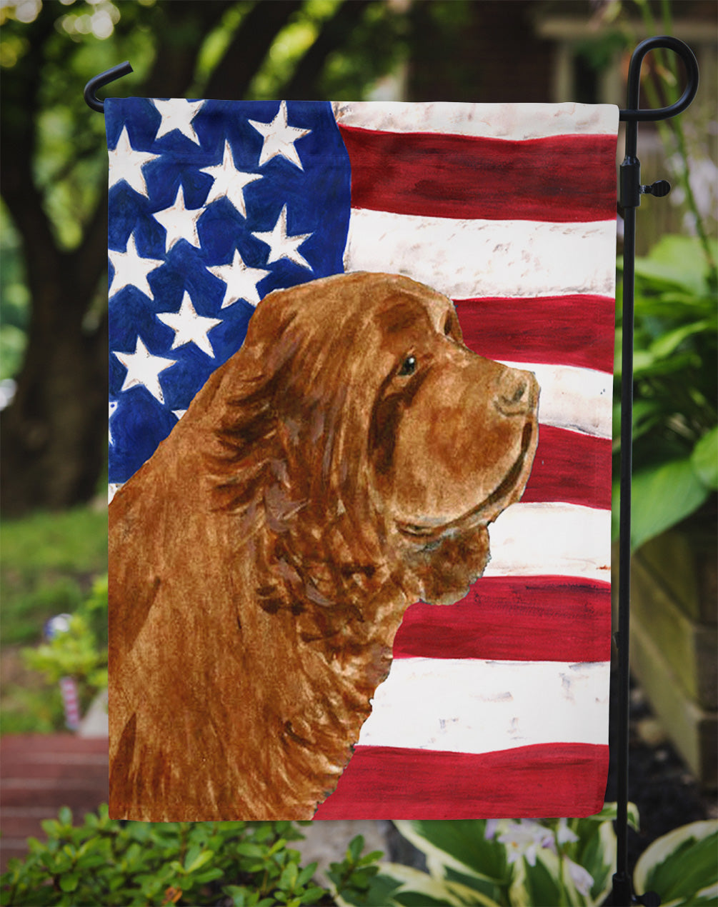USA American Flag with Sussex Spaniel Garden Flag Mailbox Decorative Yard Banner Outside Patio Artwork for Flower Beds, Garden Size, Multicolor