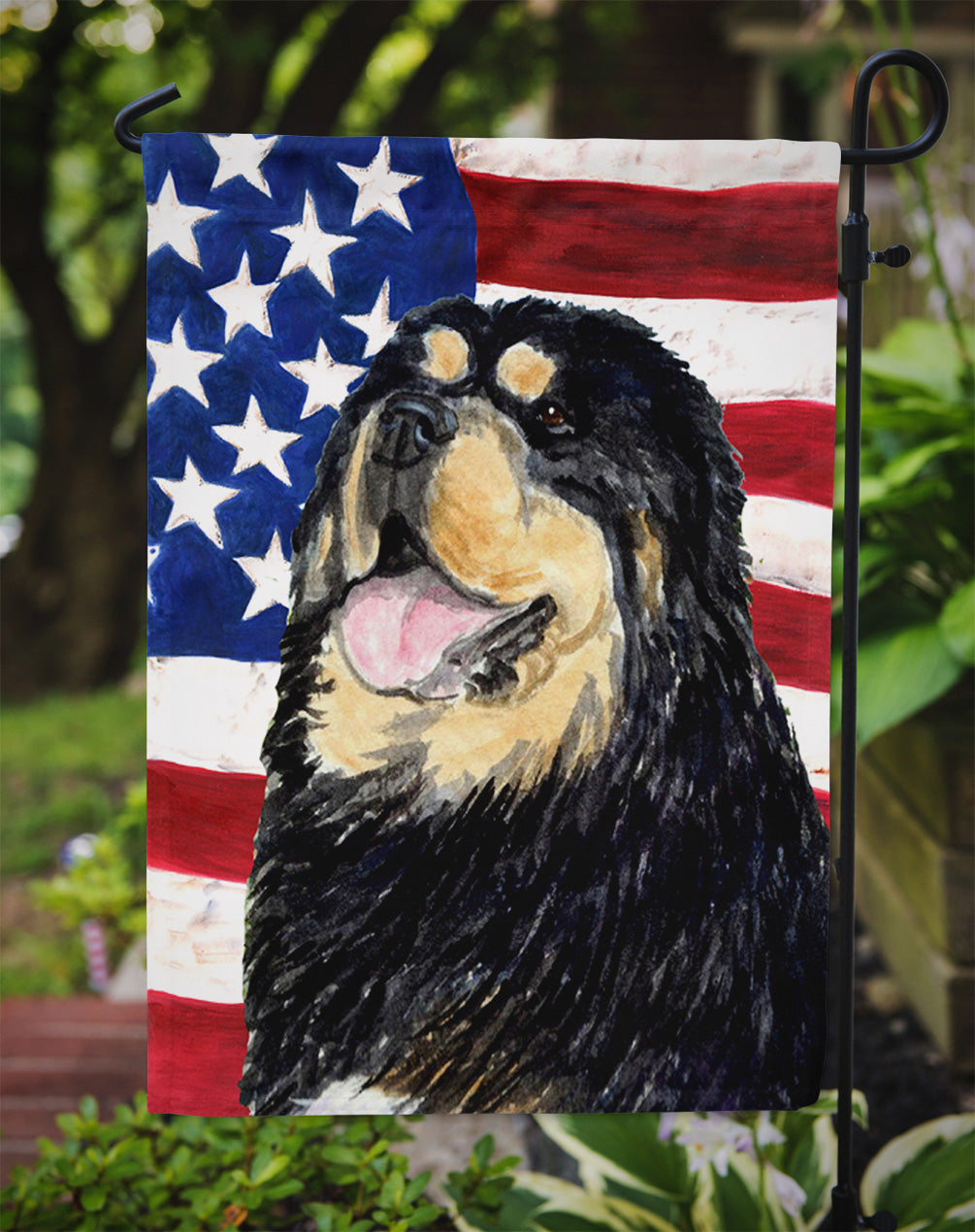 USA American Flag with Tibetan Mastiff Garden Flag Mailbox Decorative Yard Banner Outside Patio Artwork for Flower Beds, Garden Size, Multicolor