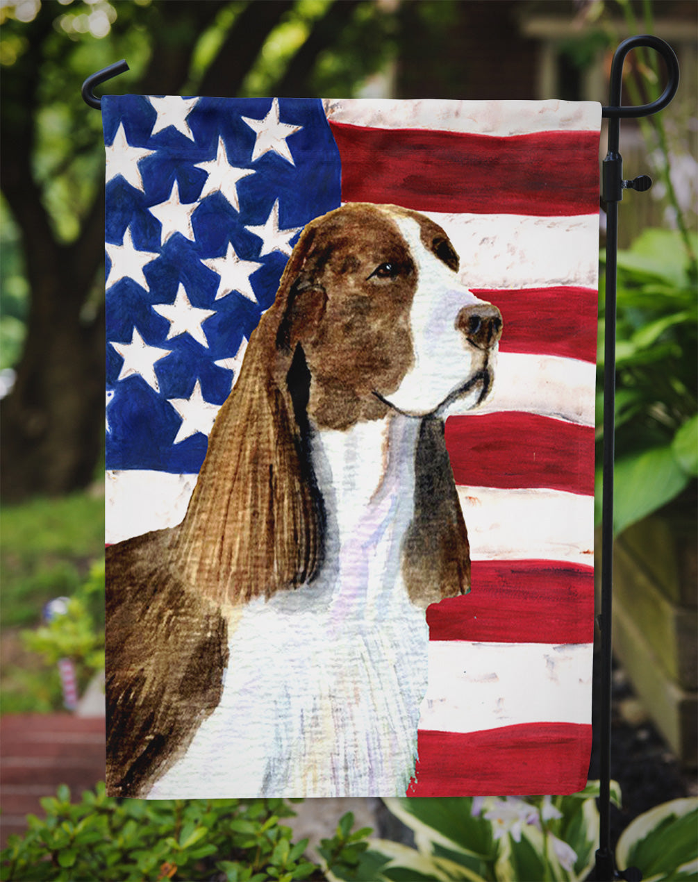 USA American Flag with Springer Spaniel Garden Flag Mailbox Decorative Yard Banner Outside Patio Artwork for Flower Beds, Garden Size, Multicolor