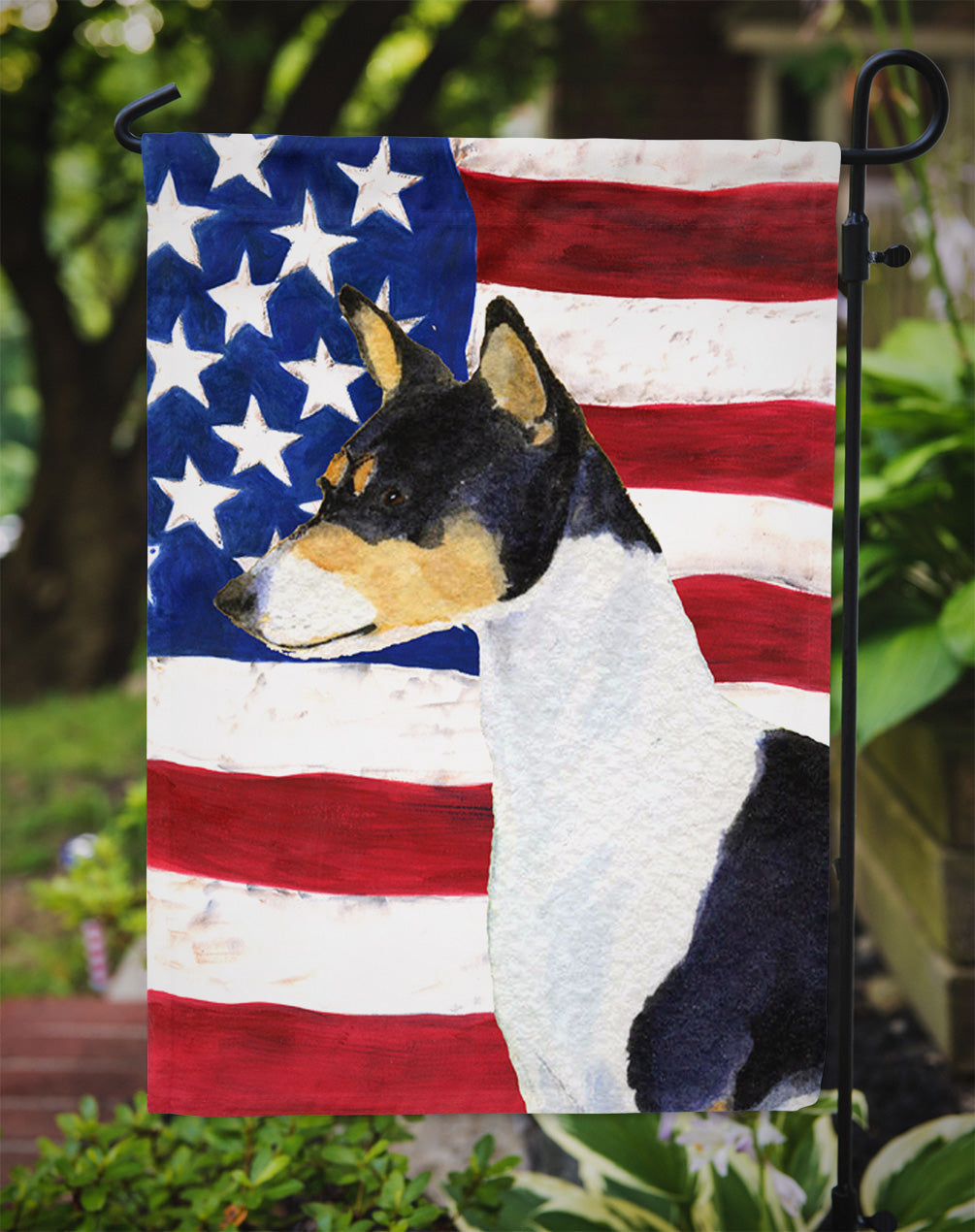 USA American Flag with Basenji Garden Flag Mailbox Decorative Yard Banner Outside Patio Artwork for Flower Beds, Garden Size, Multicolor