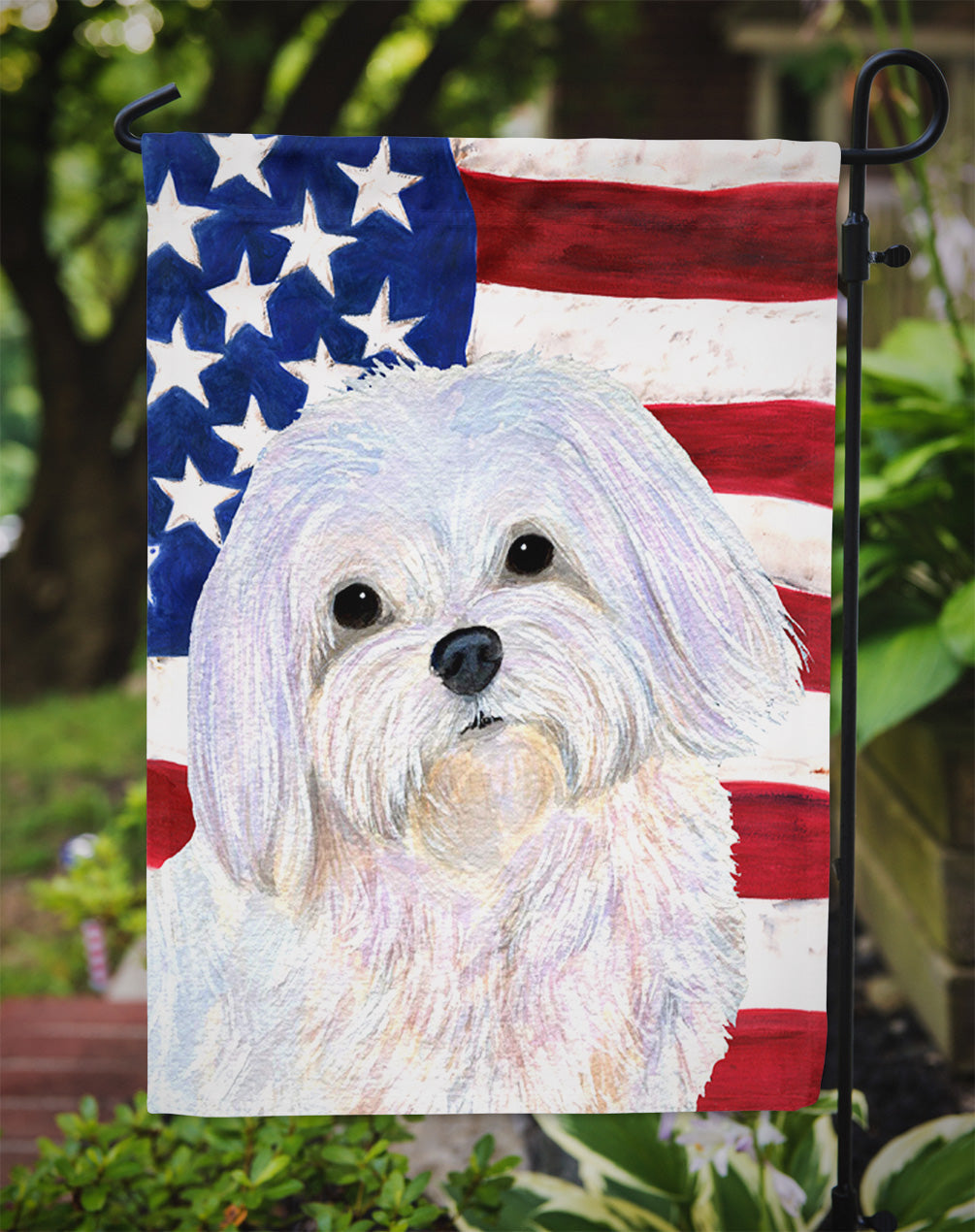 USA American Flag with Maltese Garden Flag Mailbox Decorative Yard Banner Outside Patio Artwork for Flower Beds, Garden Size, Multicolor