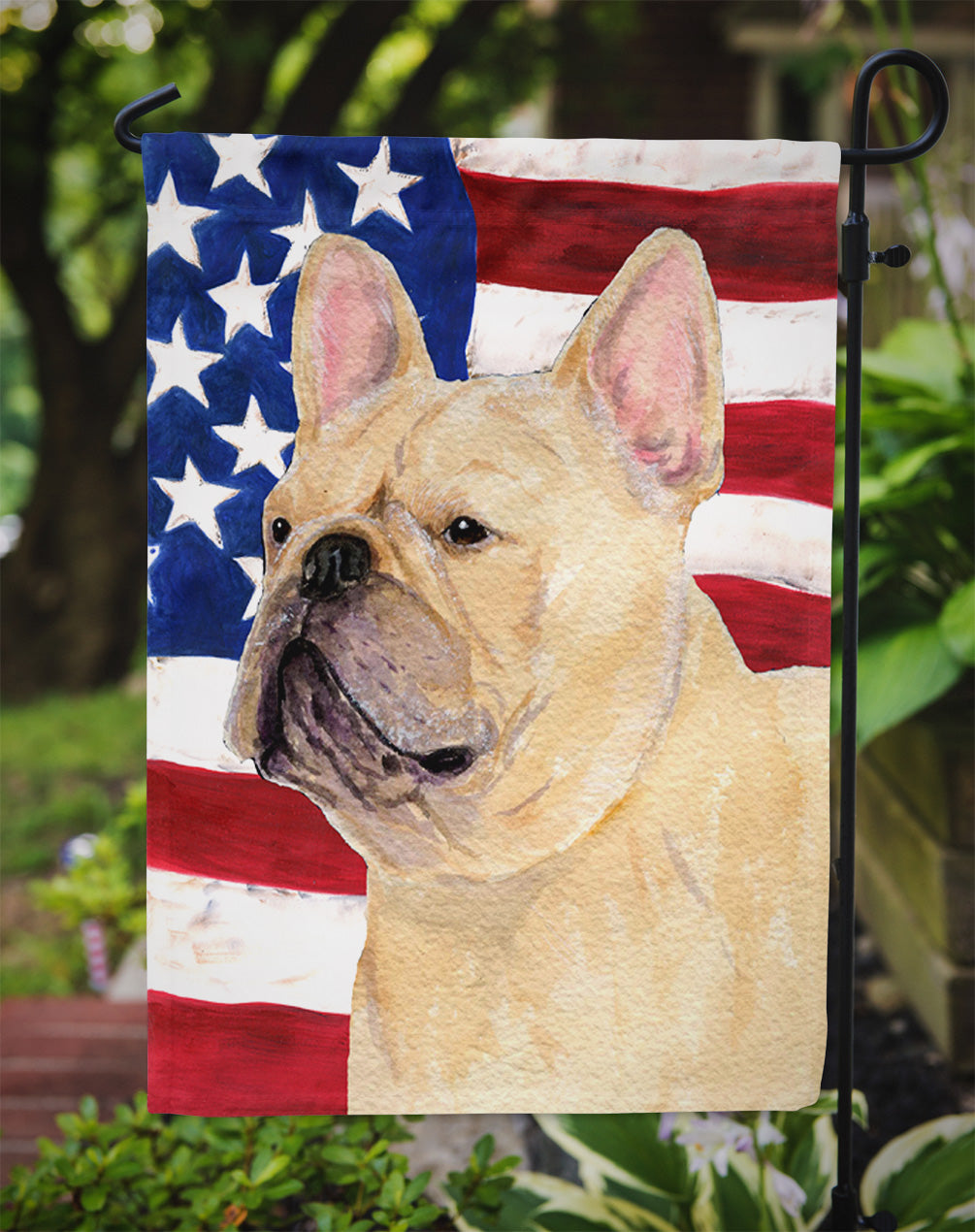 USA American Flag with French Bulldog Garden Flag Mailbox Decorative Yard Banner Outside Patio Artwork for Flower Beds, Garden Size, Multicolor