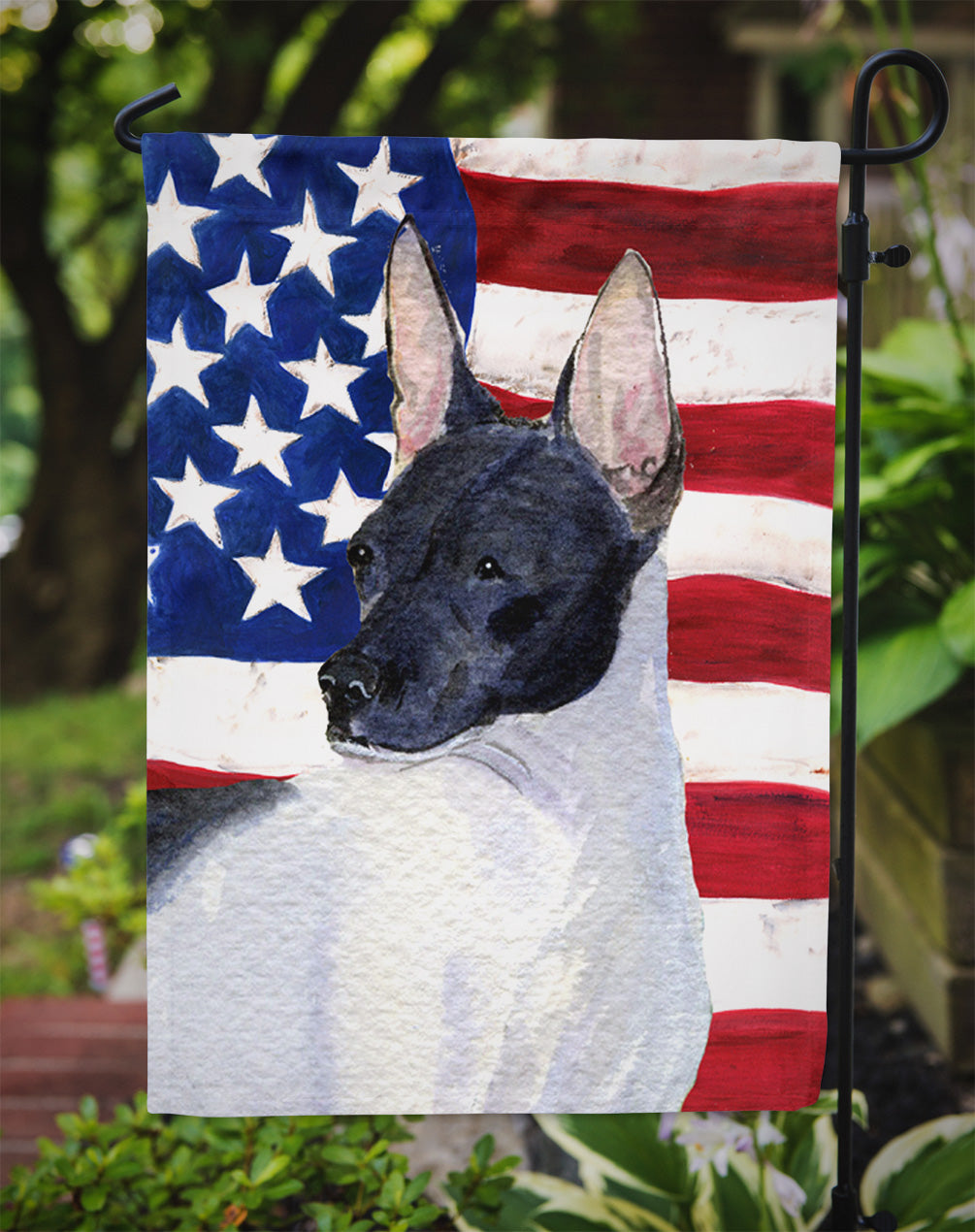 USA American Flag with Rat Terrier Garden Flag Mailbox Decorative Yard Banner Outside Patio Artwork for Flower Beds, Garden Size, Multicolor