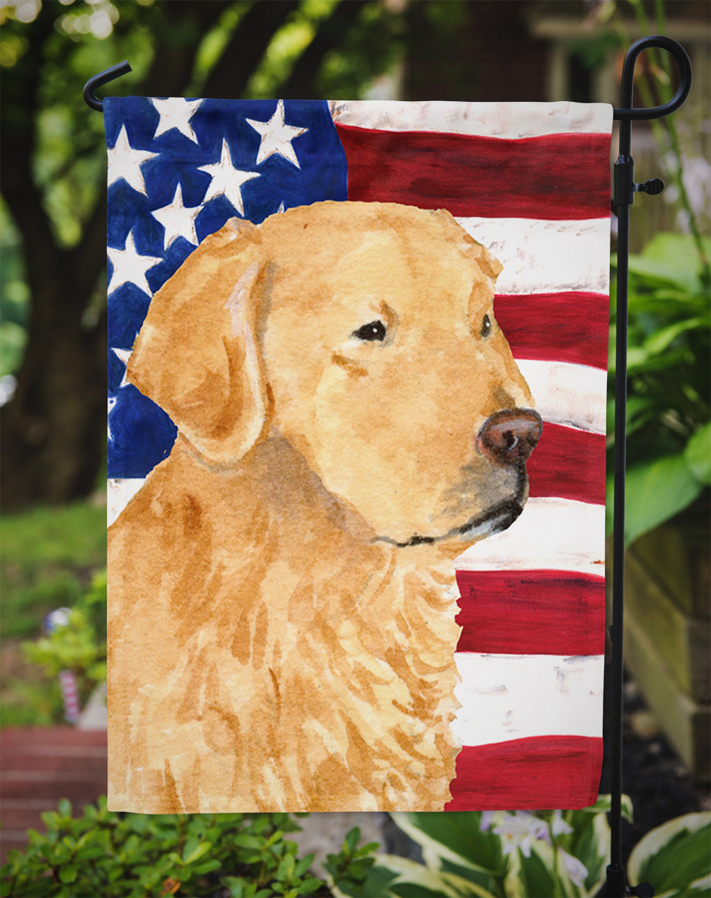 USA American Flag with Golden Retriever Garden Flag Mailbox Decorative Yard Banner Outside Patio Artwork for Flower Beds, Garden Size, Multicolor