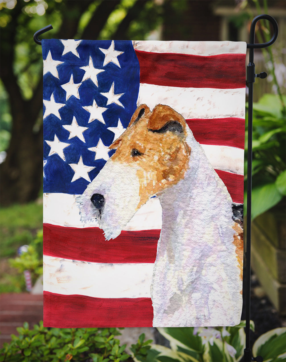 USA American Flag with Fox Terrier Garden Flag Mailbox Decorative Yard Banner Outside Patio Artwork for Flower Beds, Garden Size, Multicolor
