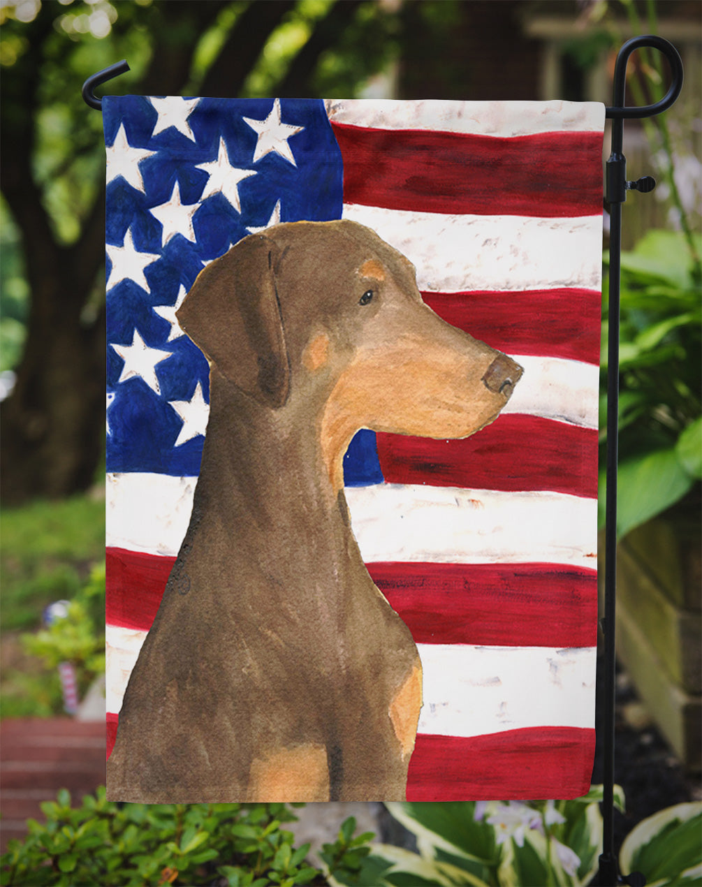 USA American Flag with Doberman Garden Flag Mailbox Decorative Yard Banner Outside Patio Artwork for Flower Beds, Garden Size, Multicolor