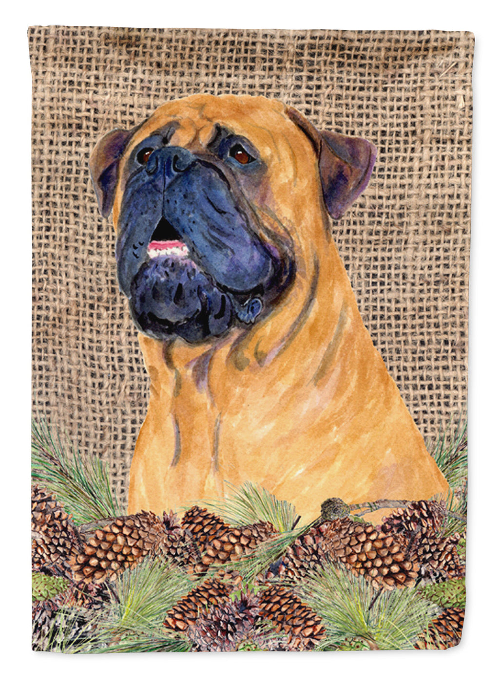 Bullmastiff on Faux Burlap with Pine Cones Garden Flag Mailbox Decorative Yard Banner Outside Patio Artwork for Flower Beds, Garden Size, Multicolor