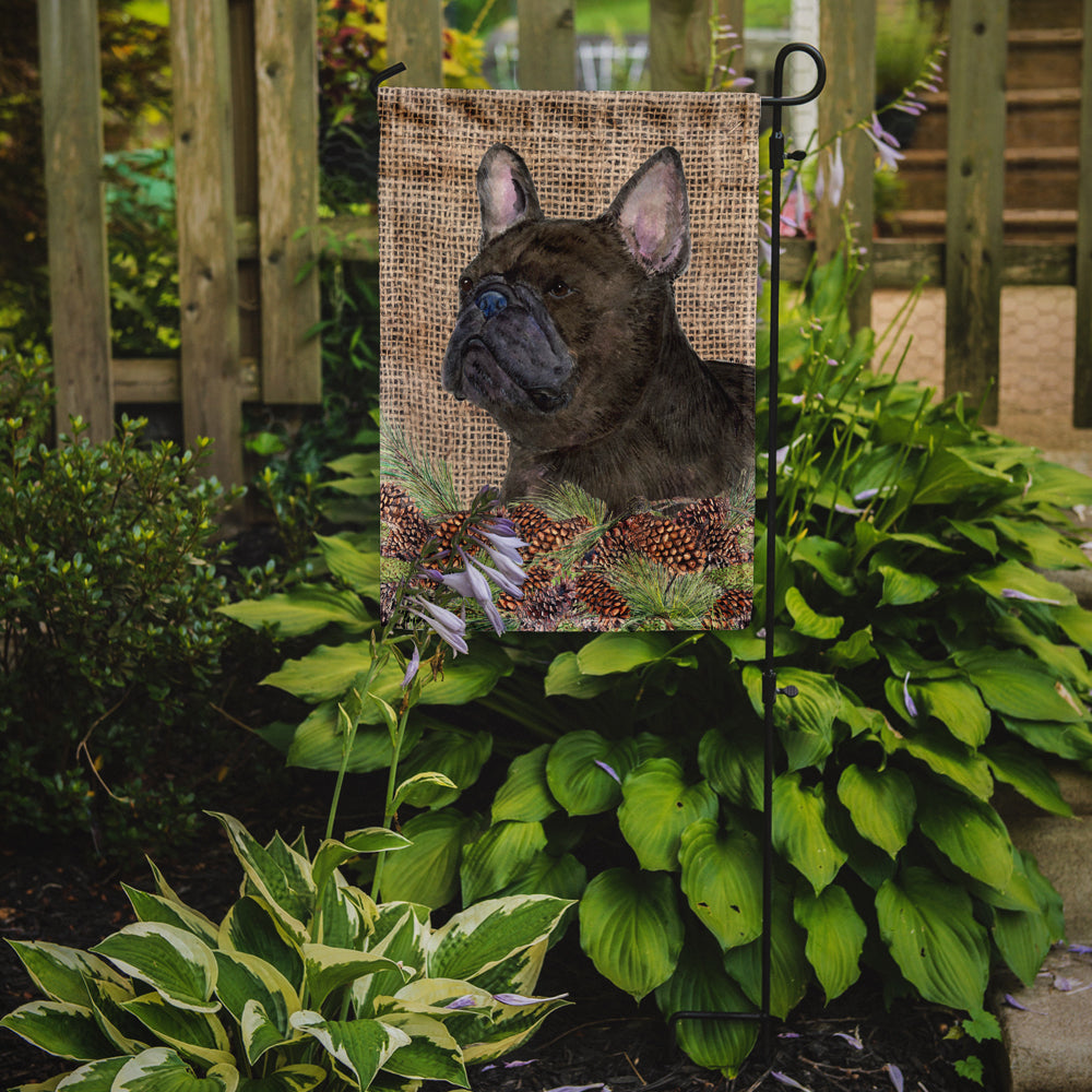 French Bulldog on Faux Burlap with Pine Cones Garden Flag Mailbox Decorative Yard Banner Outside Patio Artwork for Flower Beds, Garden Size, Multicolor
