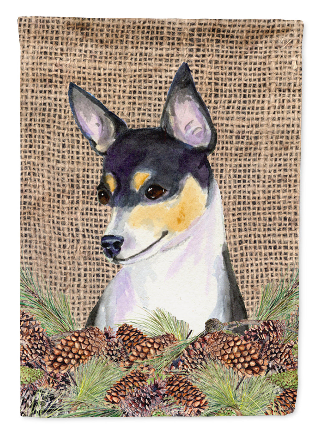 Fox Terrier on Faux Burlap with Pine Cones Garden Flag Mailbox Decorative Yard Banner Outside Patio Artwork for Flower Beds, Garden Size, Multicolor