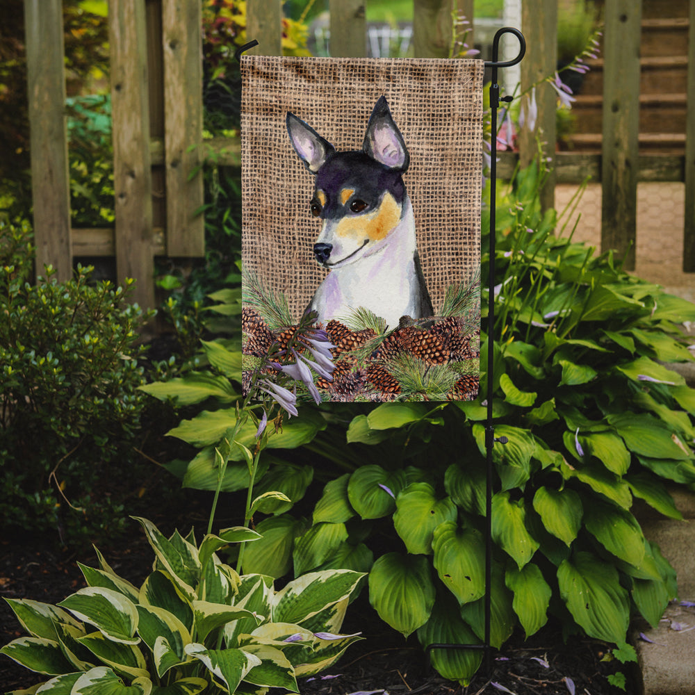 Fox Terrier on Faux Burlap with Pine Cones Garden Flag Mailbox Decorative Yard Banner Outside Patio Artwork for Flower Beds, Garden Size, Multicolor