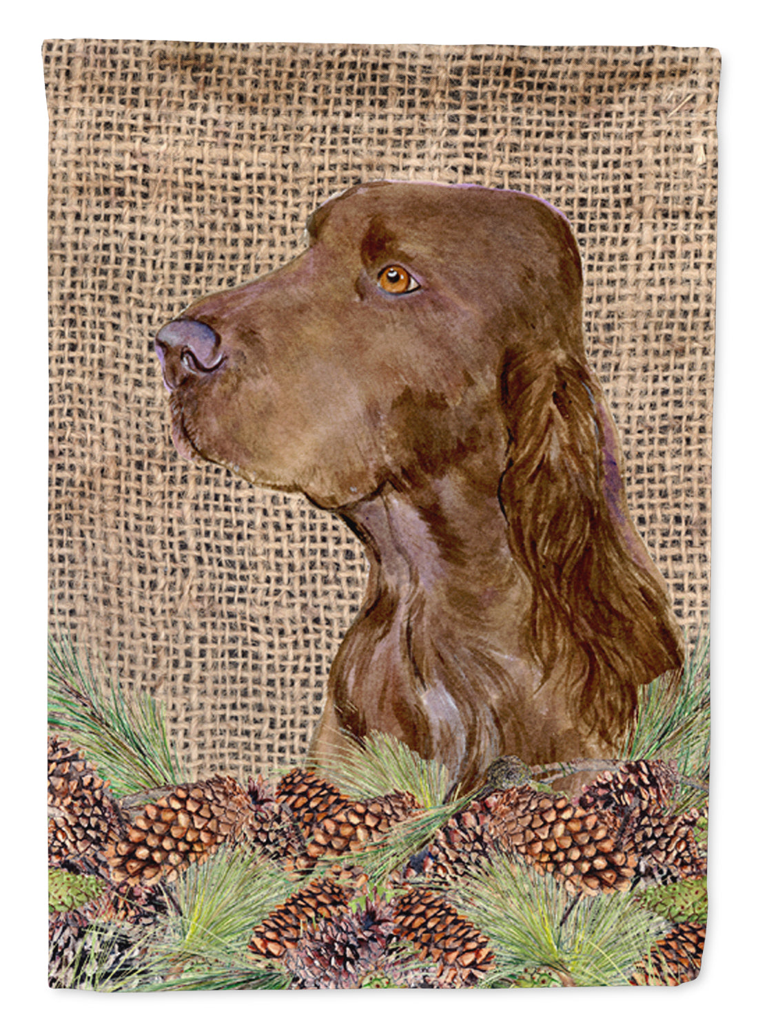 Field Spaniel on Faux Burlap with Pine Cones Garden Flag Mailbox Decorative Yard Banner Outside Patio Artwork for Flower Beds, Garden Size, Multicolor