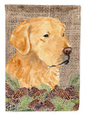 Golden Retriever on Faux Burlap with Pine Cones Garden Flag Mailbox Decorative Yard Banner Outside Patio Artwork for Flower Beds, Garden Size, Multicolor