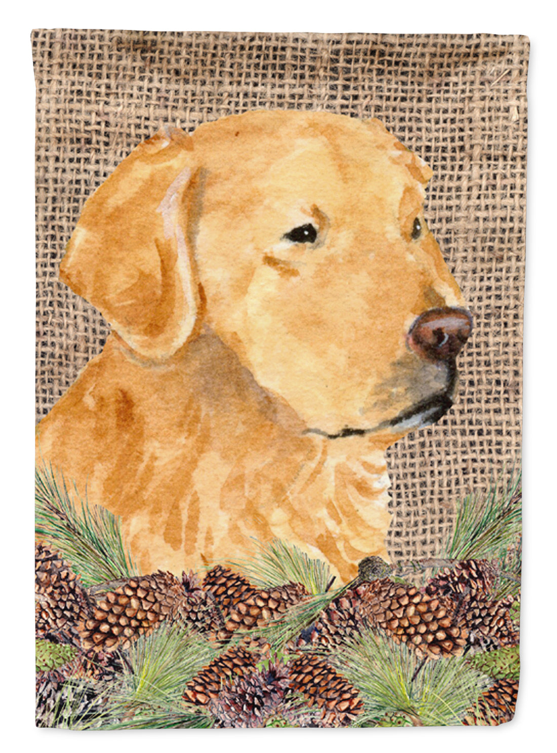 Golden Retriever on Faux Burlap with Pine Cones Garden Flag Mailbox Decorative Yard Banner Outside Patio Artwork for Flower Beds, Garden Size, Multicolor