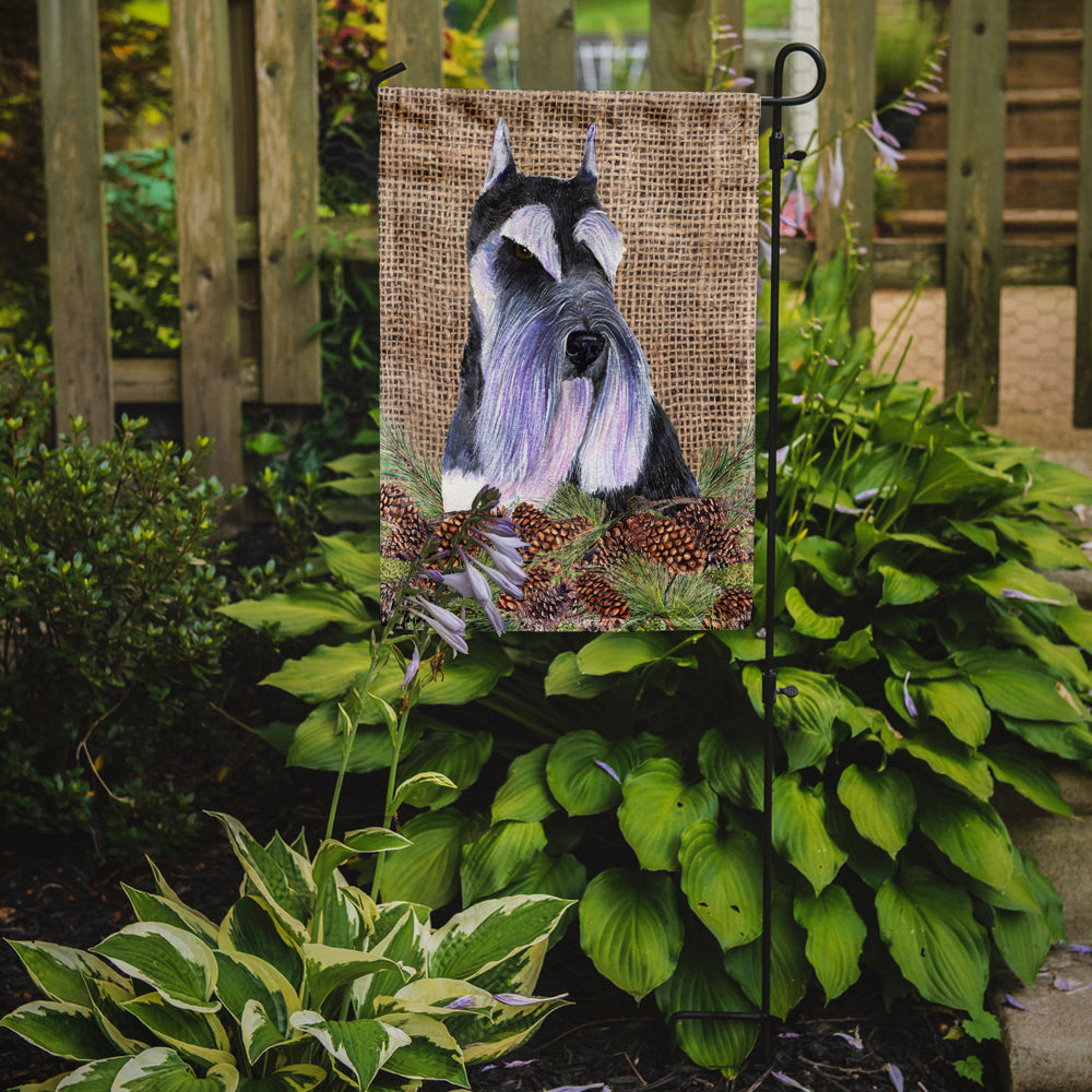 Schnauzer on Faux Burlap with Pine Cones Garden Flag Mailbox Decorative Yard Banner Outside Patio Artwork for Flower Beds, Garden Size, Multicolor