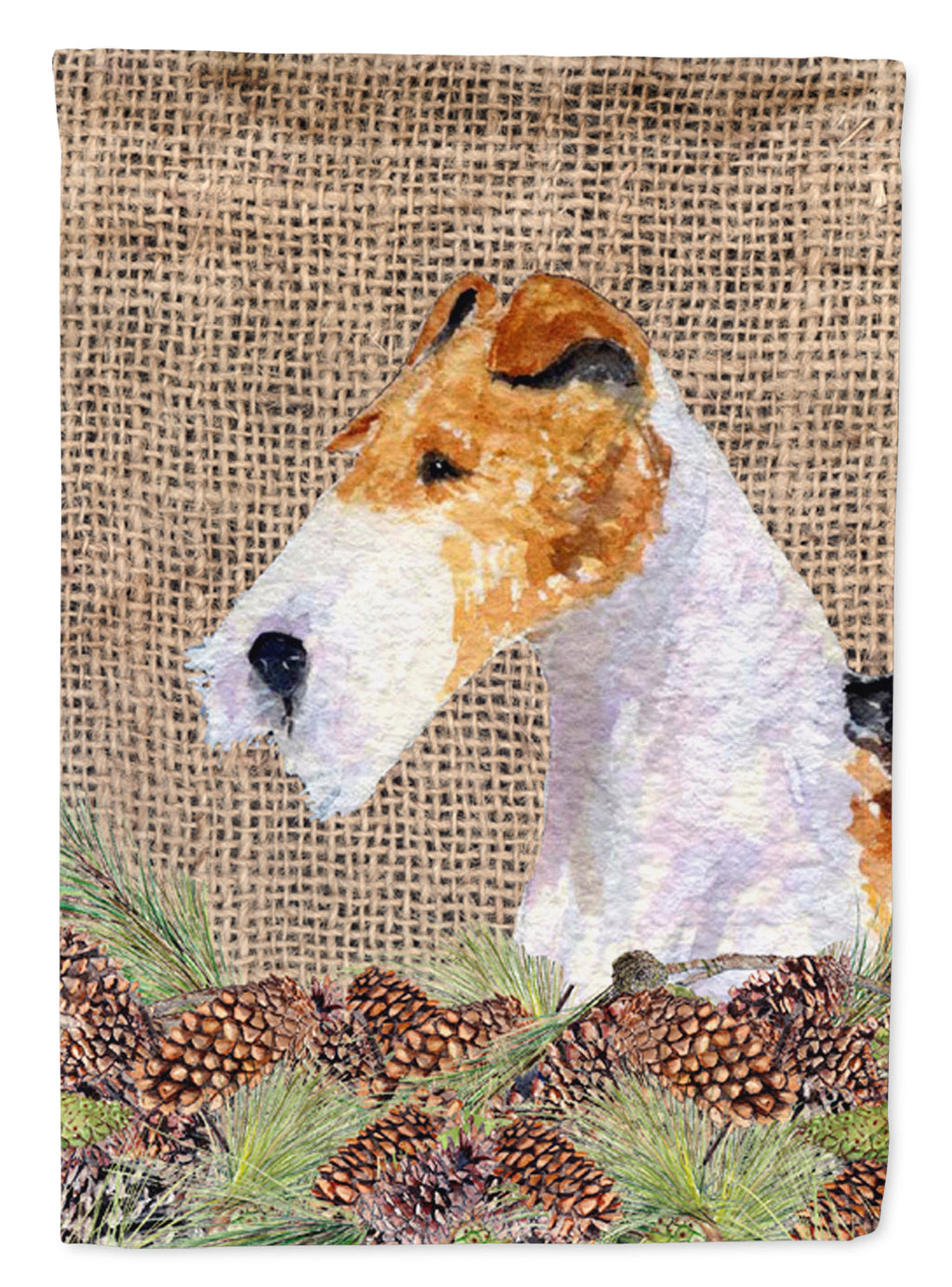 Fox Terrier on Faux Burlap with Pine Cones Garden Flag Mailbox Decorative Yard Banner Outside Patio Artwork for Flower Beds, Garden Size, Multicolor