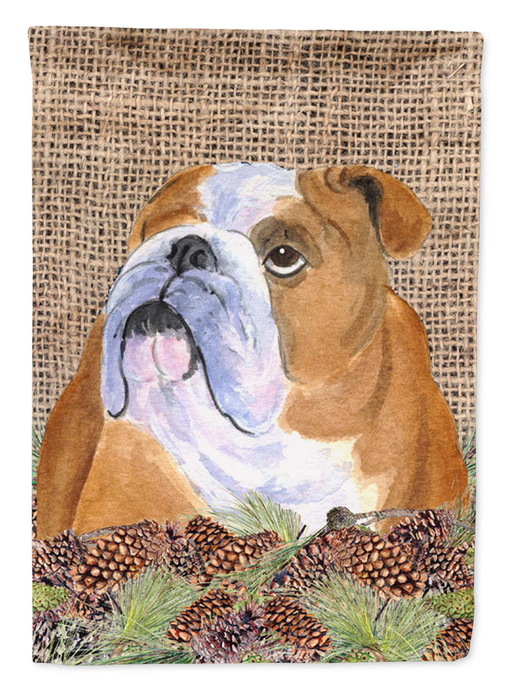 Bulldog English on Faux Burlap with Pine Cones Garden Flag Mailbox Decorative Yard Banner Outside Patio Artwork for Flower Beds, Garden Size, Multicolor