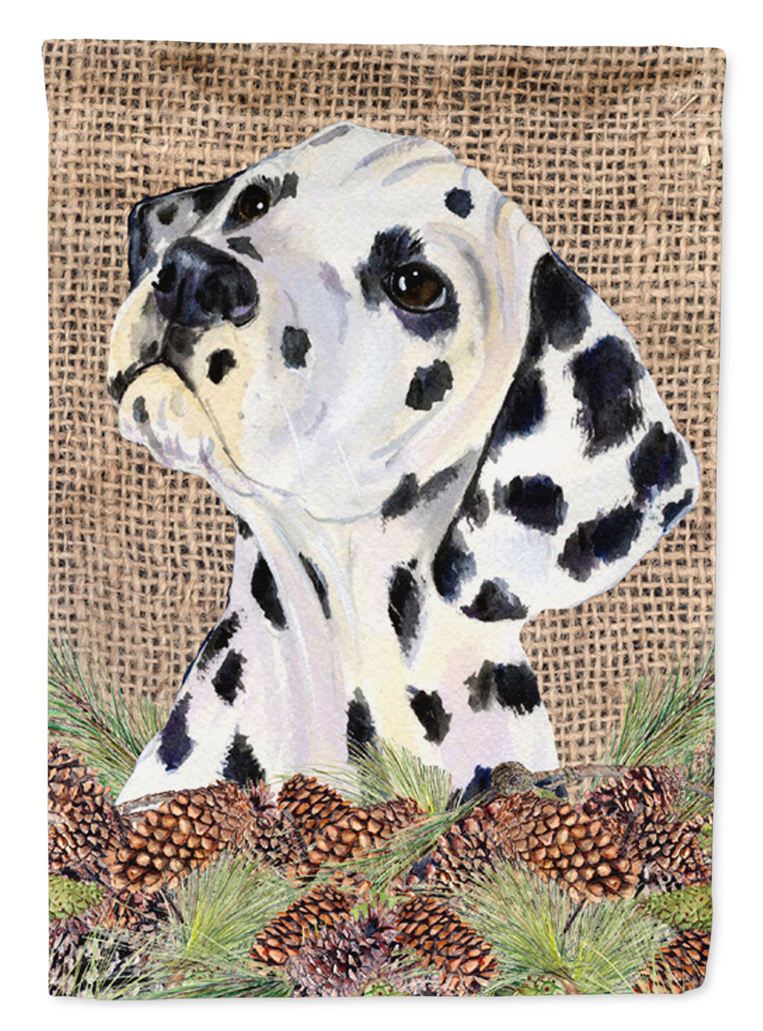 Dalmatian on Faux Burlap with Pine Cones Garden Flag Mailbox Decorative Yard Banner Outside Patio Artwork for Flower Beds, Garden Size, Multicolor