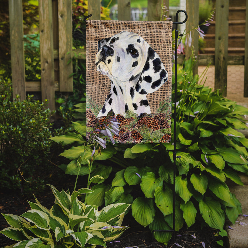 Dalmatian on Faux Burlap with Pine Cones Garden Flag Mailbox Decorative Yard Banner Outside Patio Artwork for Flower Beds, Garden Size, Multicolor