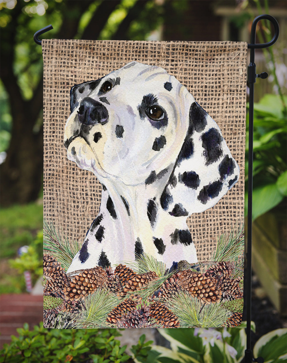 Dalmatian on Faux Burlap with Pine Cones Garden Flag Mailbox Decorative Yard Banner Outside Patio Artwork for Flower Beds, Garden Size, Multicolor