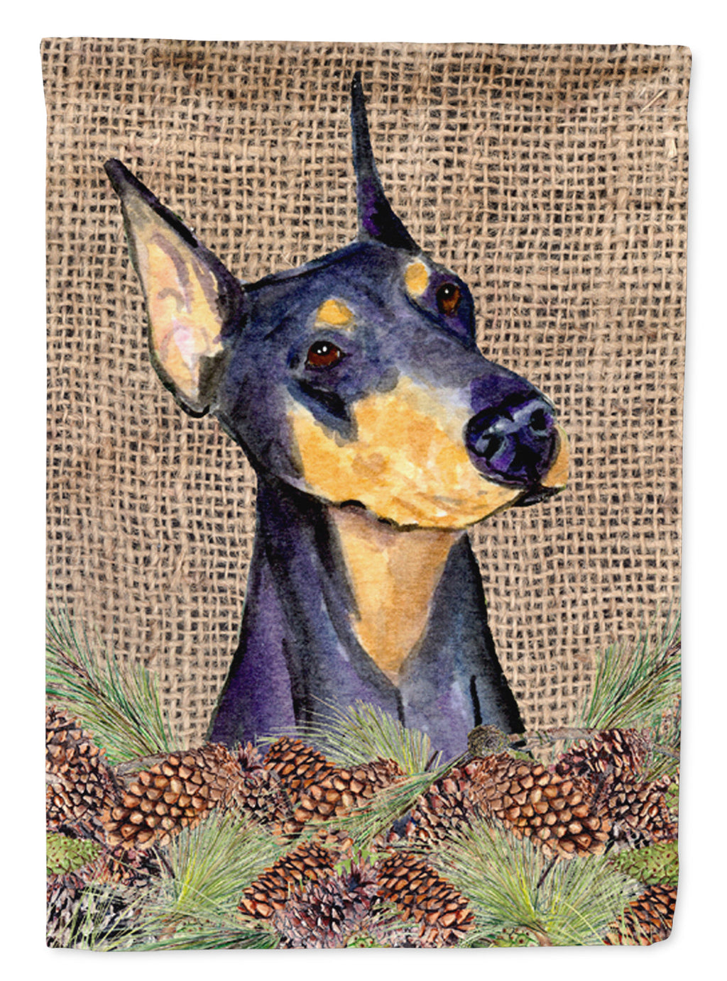 Doberman on Faux Burlap with Pine Cones Garden Flag Mailbox Decorative Yard Banner Outside Patio Artwork for Flower Beds, Garden Size, Multicolor