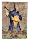 Doberman on Faux Burlap with Pine Cones Garden Flag Mailbox Decorative Yard Banner Outside Patio Artwork for Flower Beds, Garden Size, Multicolor