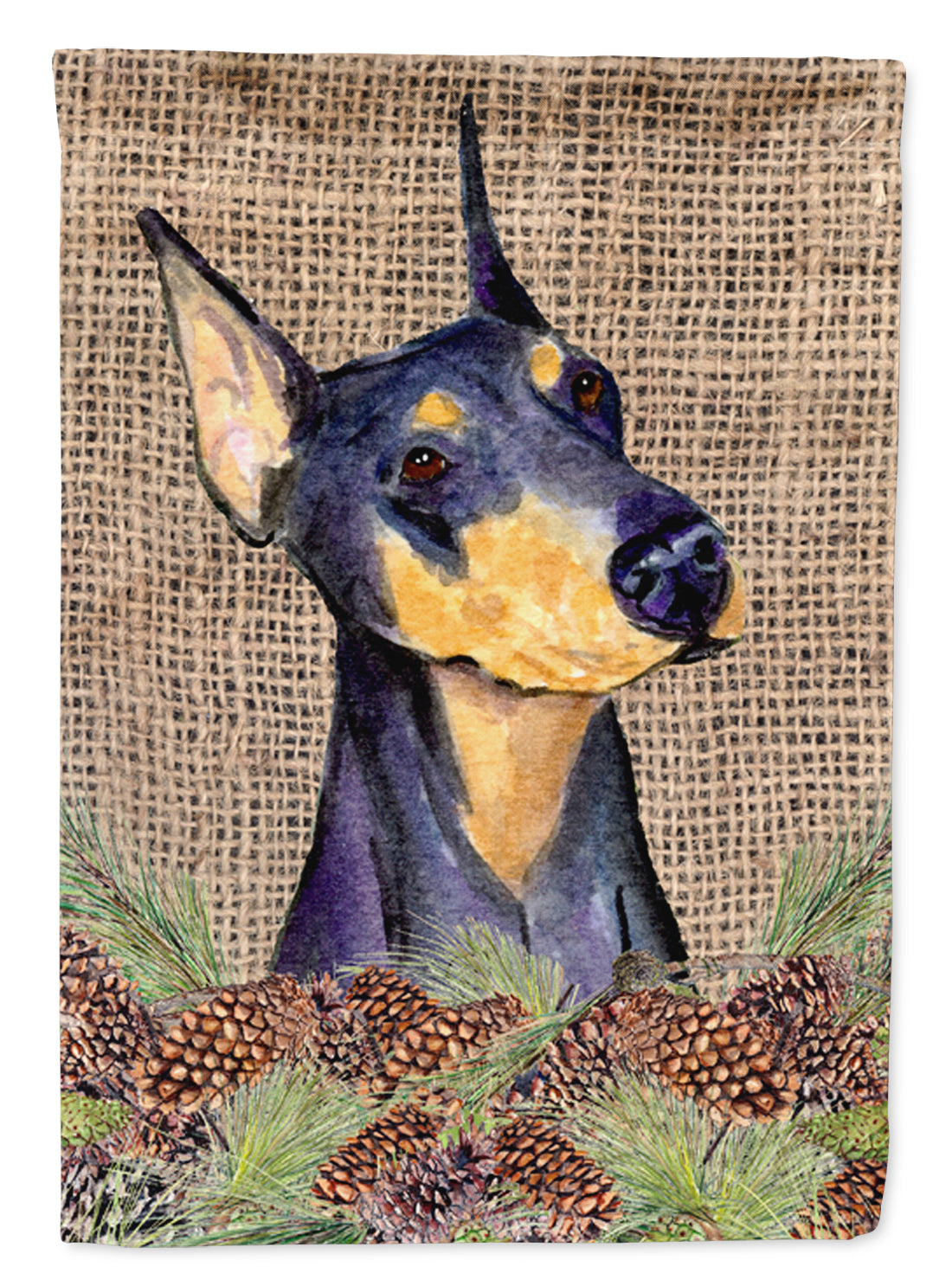 Doberman on Faux Burlap with Pine Cones Garden Flag Mailbox Decorative Yard Banner Outside Patio Artwork for Flower Beds, Garden Size, Multicolor