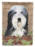 Bearded Collie on Faux Burlap with Pine Cones Garden Flag Mailbox Decorative Yard Banner Outside Patio Artwork for Flower Beds, Garden Size, Multicolor