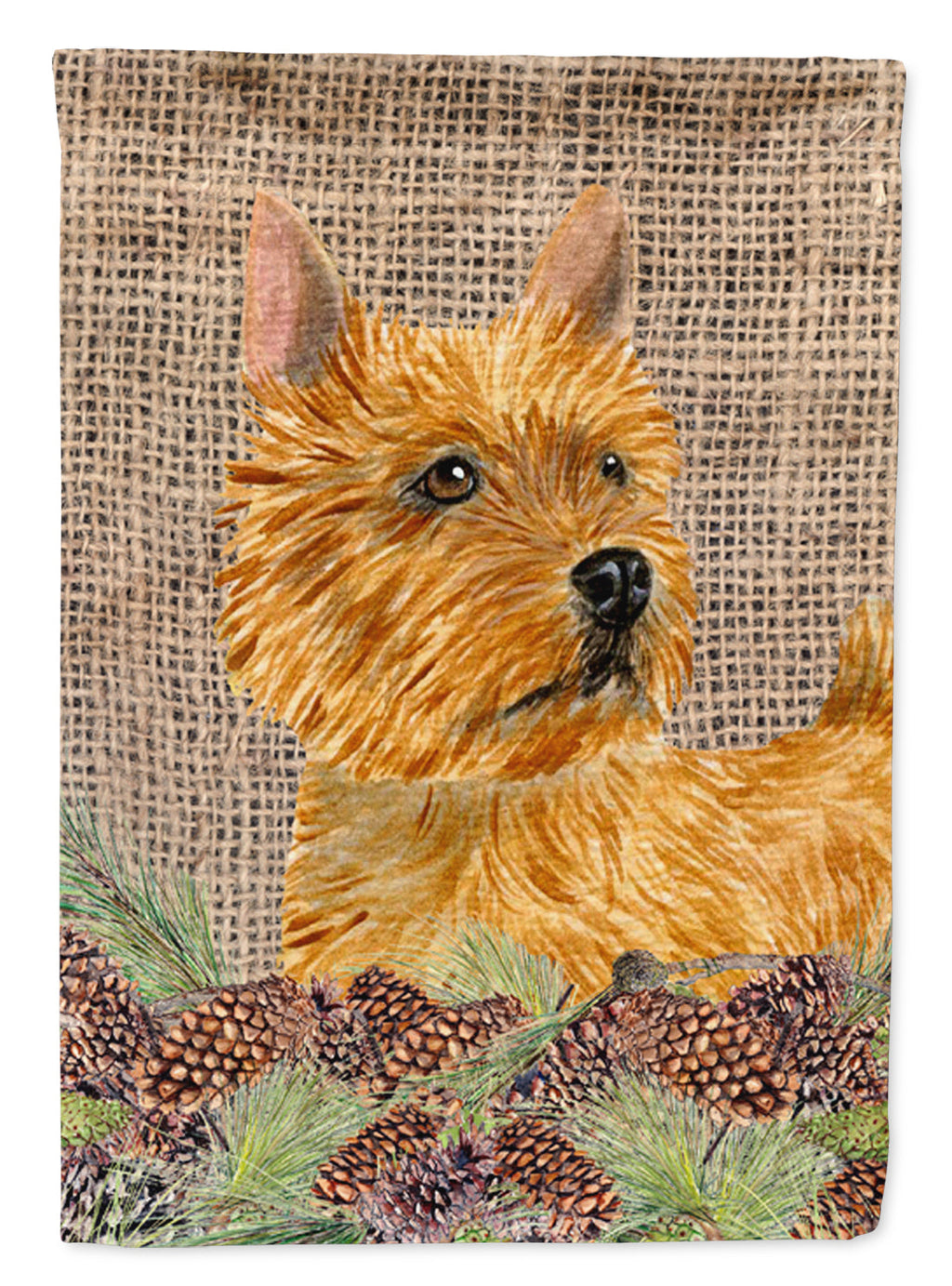 Norwich Terrier on Faux Burlap with Pine Cones Garden Flag Mailbox Decorative Yard Banner Outside Patio Artwork for Flower Beds, Garden Size, Multicolor