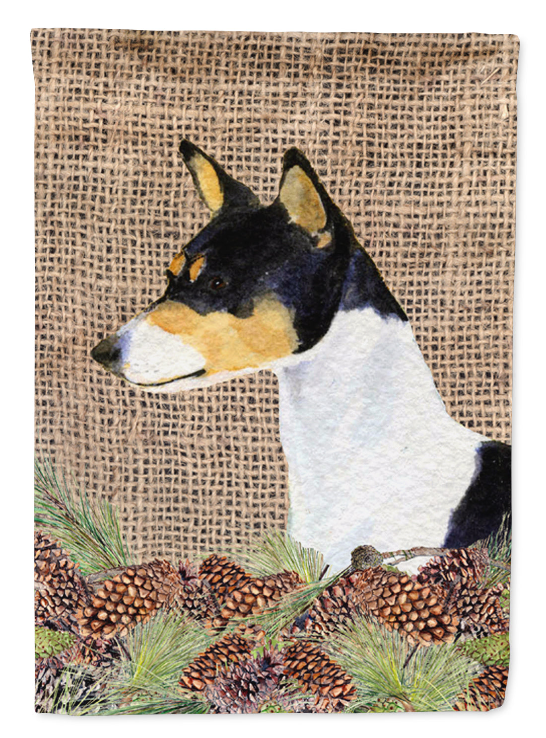 Basenji on Faux Burlap with Pine Cones Garden Flag Mailbox Decorative Yard Banner Outside Patio Artwork for Flower Beds, Garden Size, Multicolor