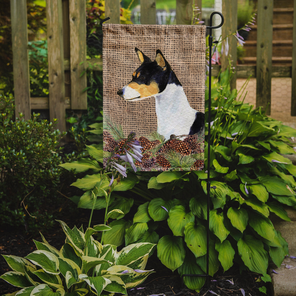 Basenji on Faux Burlap with Pine Cones Garden Flag Mailbox Decorative Yard Banner Outside Patio Artwork for Flower Beds, Garden Size, Multicolor