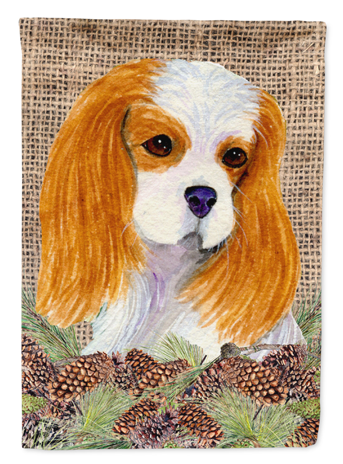 Cavalier Spaniel on Faux Burlap with Pine Cones Garden Flag Mailbox Decorative Yard Banner Outside Patio Artwork for Flower Beds, Garden Size, Multicolor