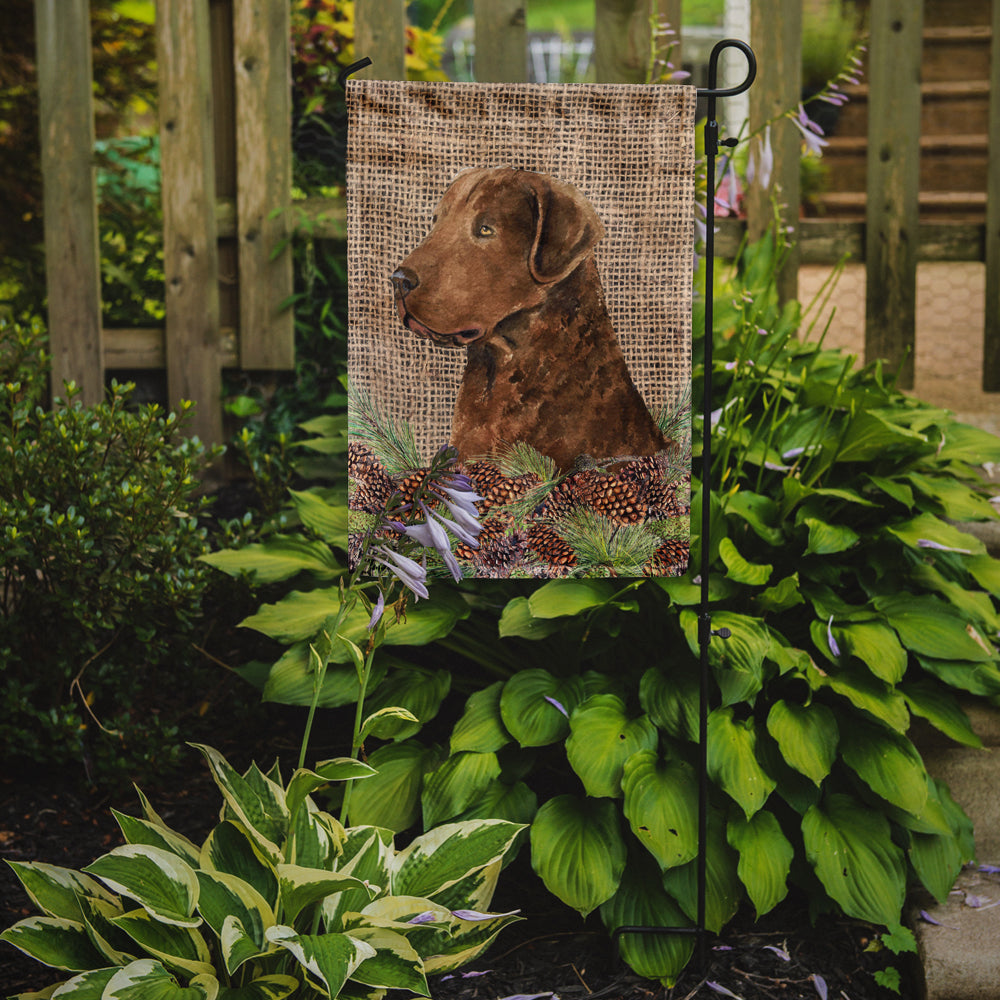 Curly Coated Retriever on Faux Burlap with Pine Cones Garden Flag Mailbox Decorative Yard Banner Outside Patio Artwork for Flower Beds, Garden Size, Multicolor