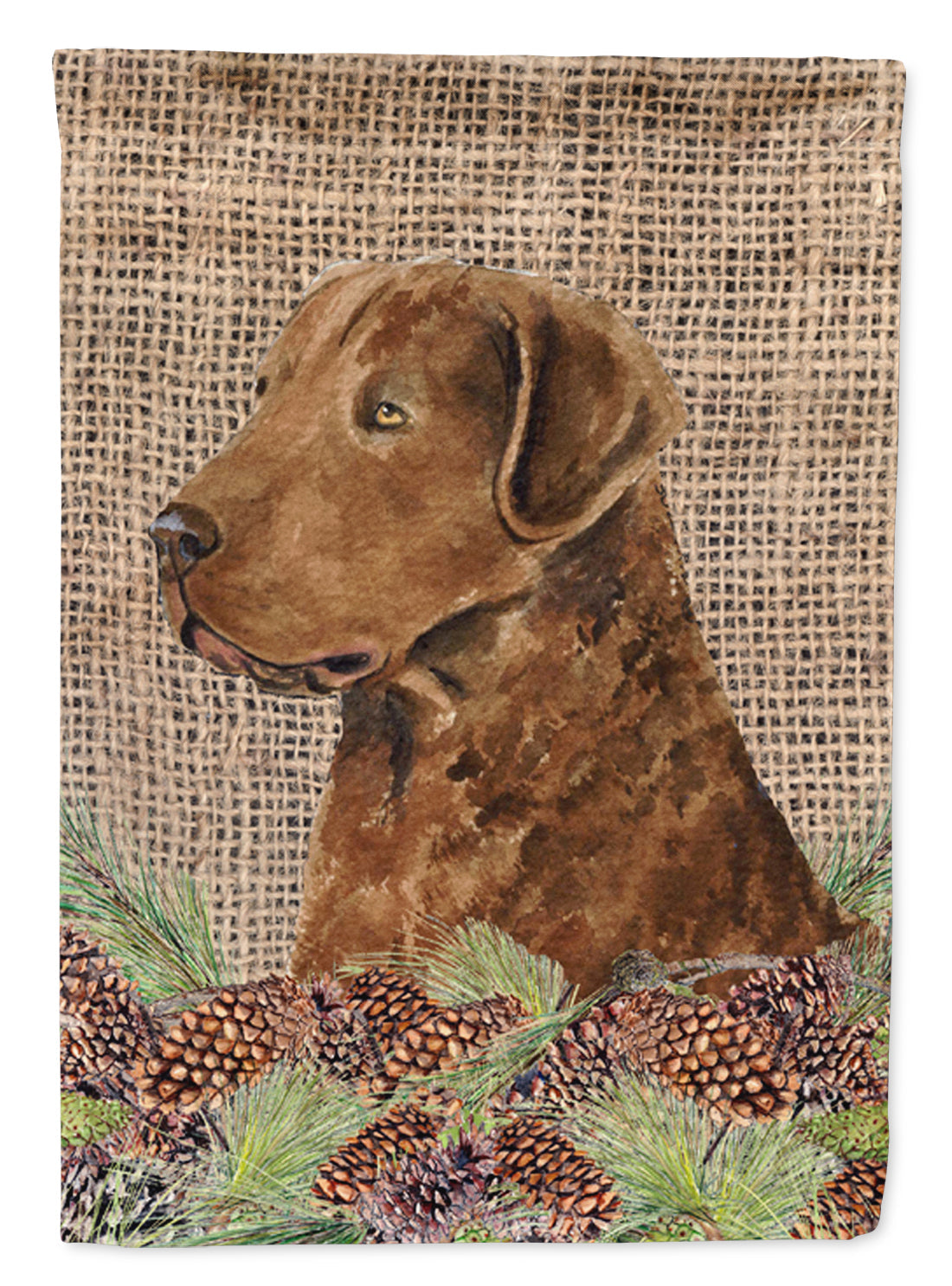 Curly Coated Retriever on Faux Burlap with Pine Cones Garden Flag Mailbox Decorative Yard Banner Outside Patio Artwork for Flower Beds, Garden Size, Multicolor