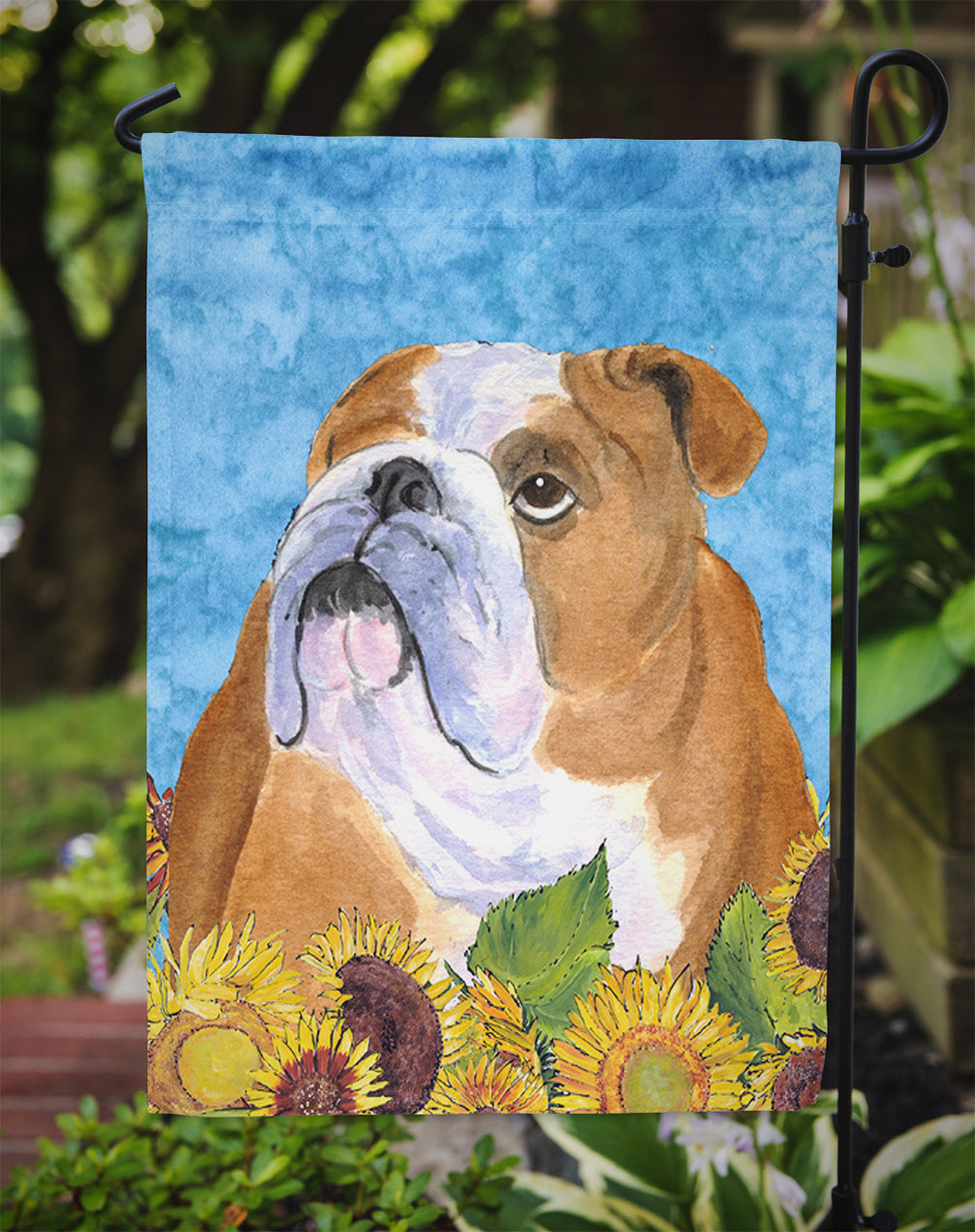 Bulldog English in Summer Flowers Garden Flag Mailbox Decorative Yard Banner Outside Patio Artwork for Flower Beds, Garden Size, Multicolor