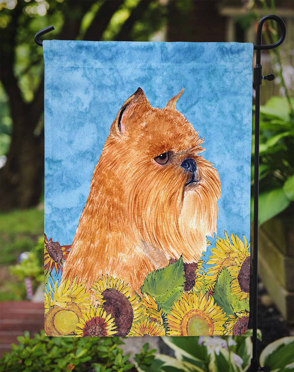 Brussels Griffon in Summer Flowers Garden Flag Mailbox Decorative Yard Banner Outside Patio Artwork for Flower Beds, Garden Size, Multicolor