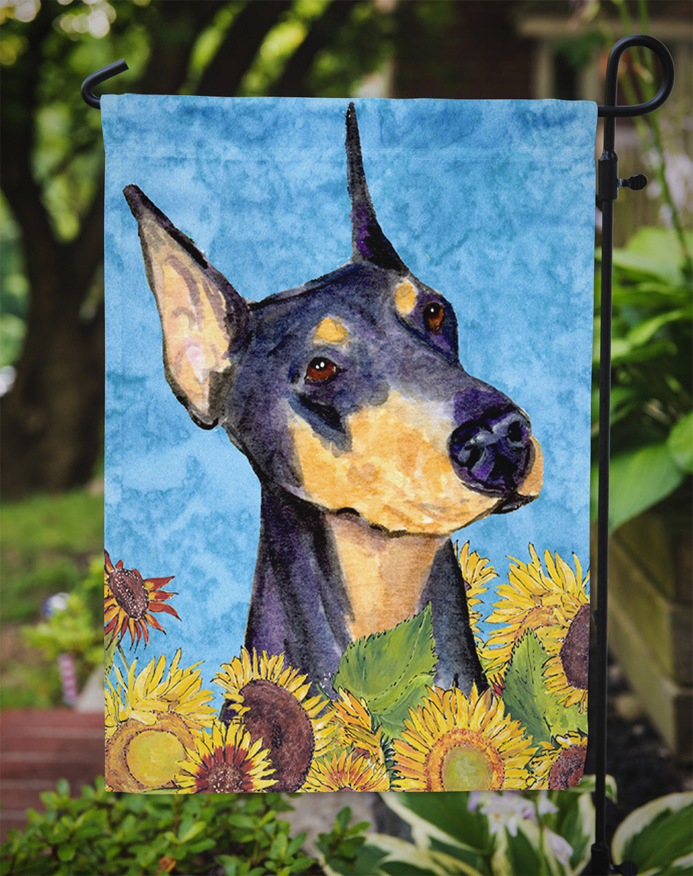 Doberman in Summer Flowers Garden Flag Mailbox Decorative Yard Banner Outside Patio Artwork for Flower Beds, Garden Size, Multicolor
