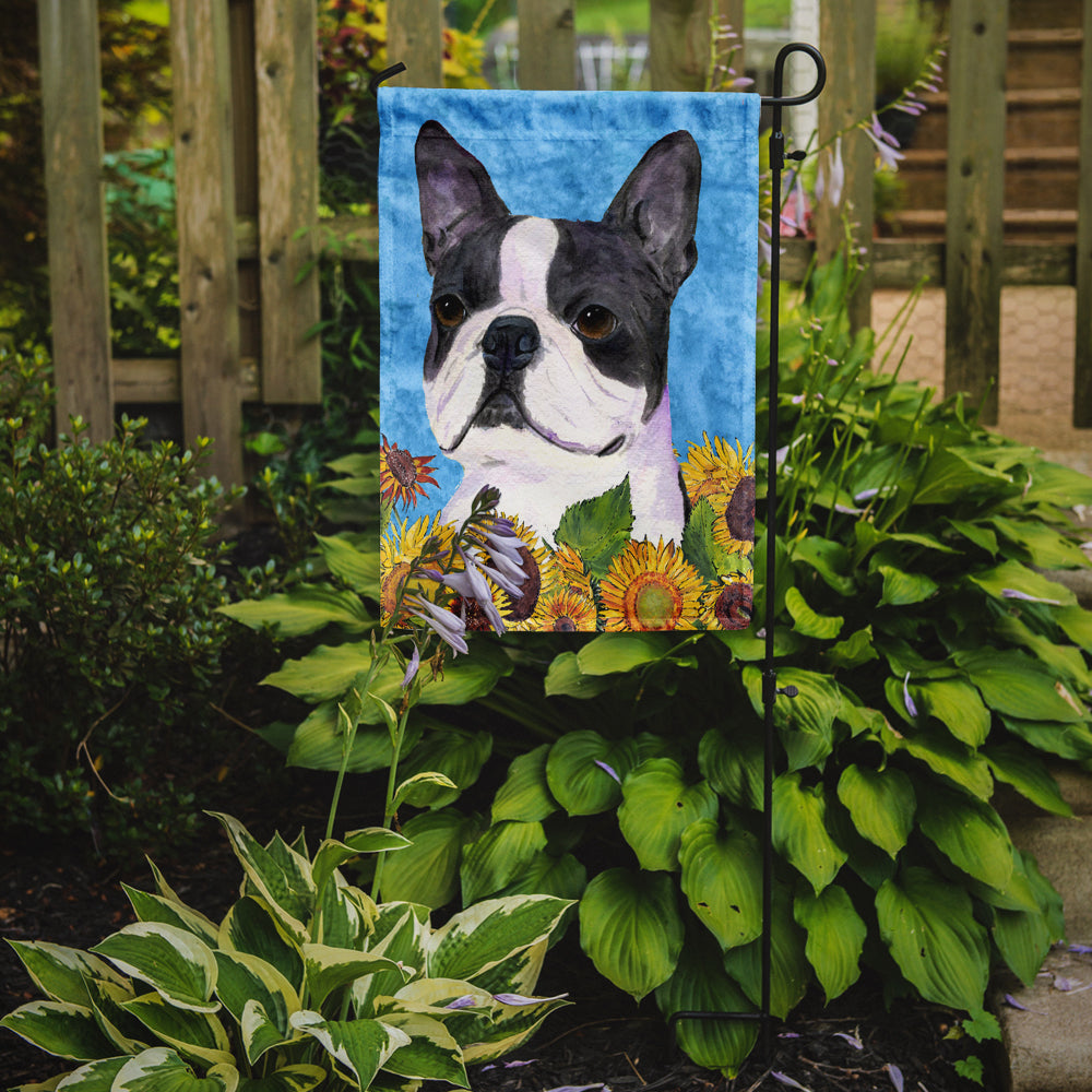 Boston Terrier in Summer Flowers Garden Flag Mailbox Decorative Yard Banner Outside Patio Artwork for Flower Beds, Garden Size, Multicolor