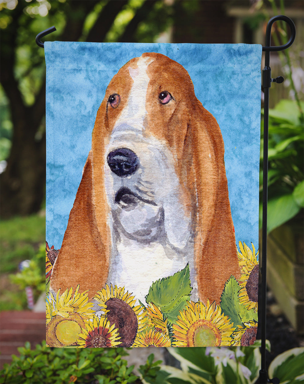 Basset Hound in Summer Flowers Garden Flag Mailbox Decorative Yard Banner Outside Patio Artwork for Flower Beds, Garden Size, Multicolor