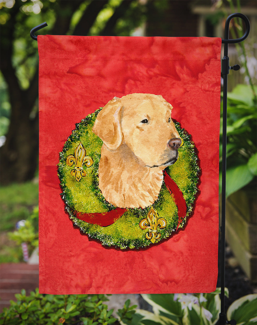 Golden Retriever Cristmas Wreath Garden Flag Mailbox Decorative Yard Banner Outside Patio Artwork for Flower Beds, Garden Size, Multicolor