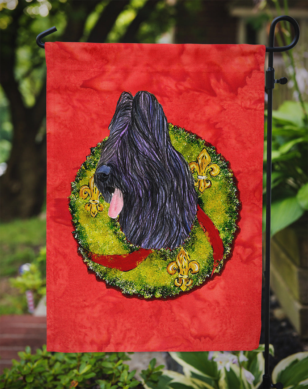 Briard Cristmas Wreath Garden Flag Mailbox Decorative Yard Banner Outside Patio Artwork for Flower Beds, Garden Size, Multicolor