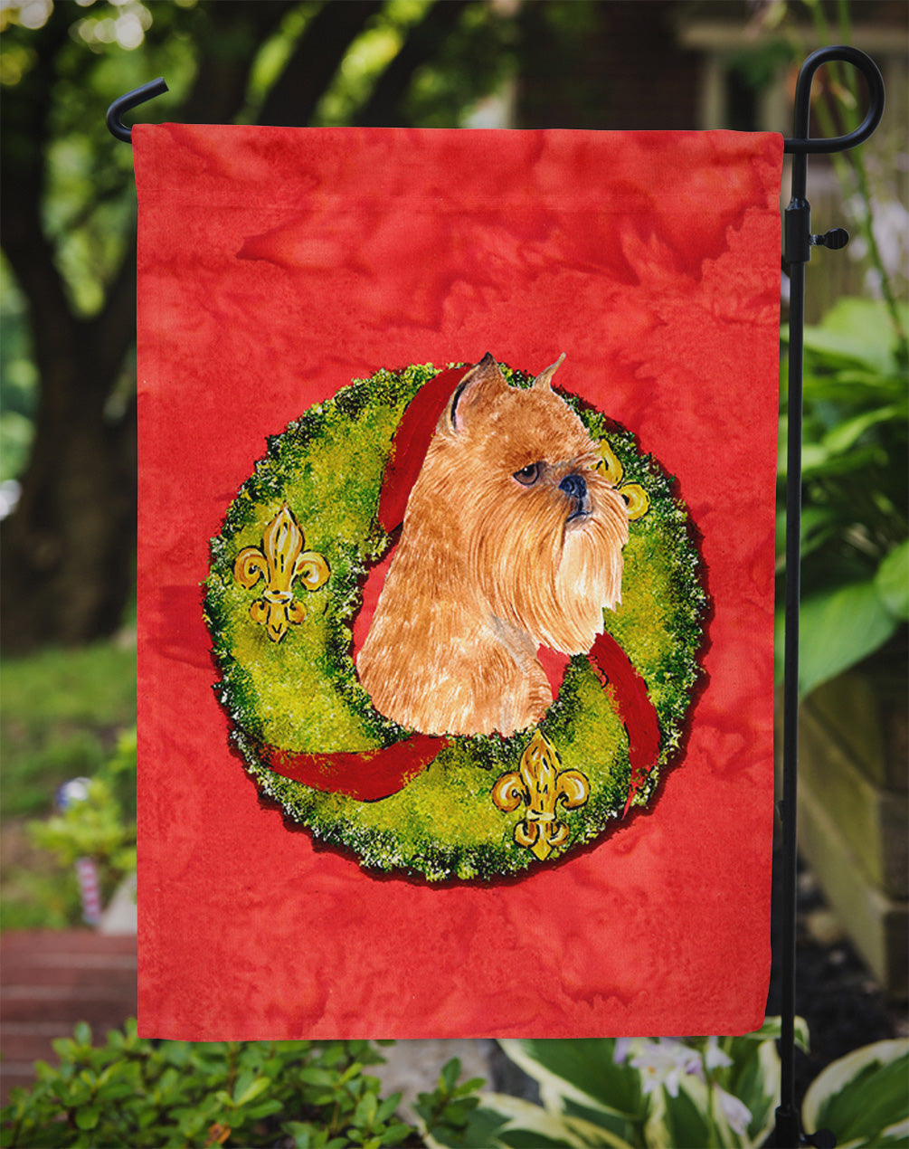 Brussels Griffon Cristmas Wreath Garden Flag Mailbox Decorative Yard Banner Outside Patio Artwork for Flower Beds, Garden Size, Multicolor