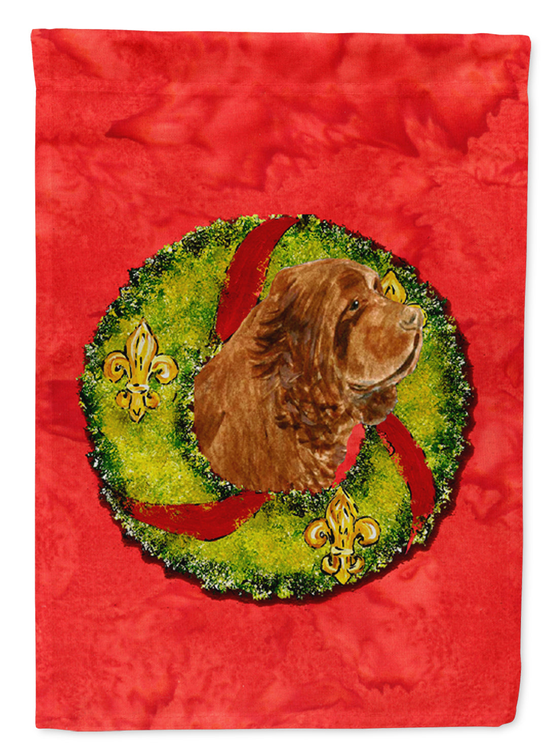 Sussex Spaniel Cristmas Wreath Garden Flag Mailbox Decorative Yard Banner Outside Patio Artwork for Flower Beds, Garden Size, Multicolor