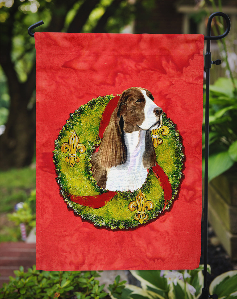 Springer Spaniel Cristmas Wreath Garden Flag Mailbox Decorative Yard Banner Outside Patio Artwork for Flower Beds, Garden Size, Multicolor