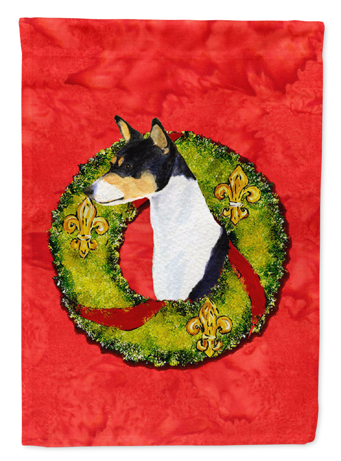 Basenji Cristmas Wreath Garden Flag Mailbox Decorative Yard Banner Outside Patio Artwork for Flower Beds, Garden Size, Multicolor