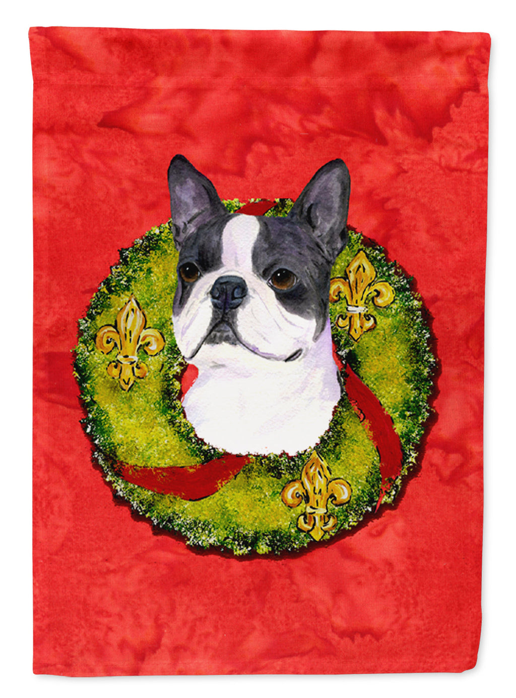 Boston Terrier Cristmas Wreath Garden Flag Mailbox Decorative Yard Banner Outside Patio Artwork for Flower Beds, Garden Size, Multicolor