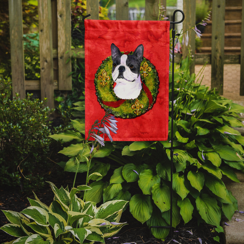Boston Terrier Cristmas Wreath Garden Flag Mailbox Decorative Yard Banner Outside Patio Artwork for Flower Beds, Garden Size, Multicolor