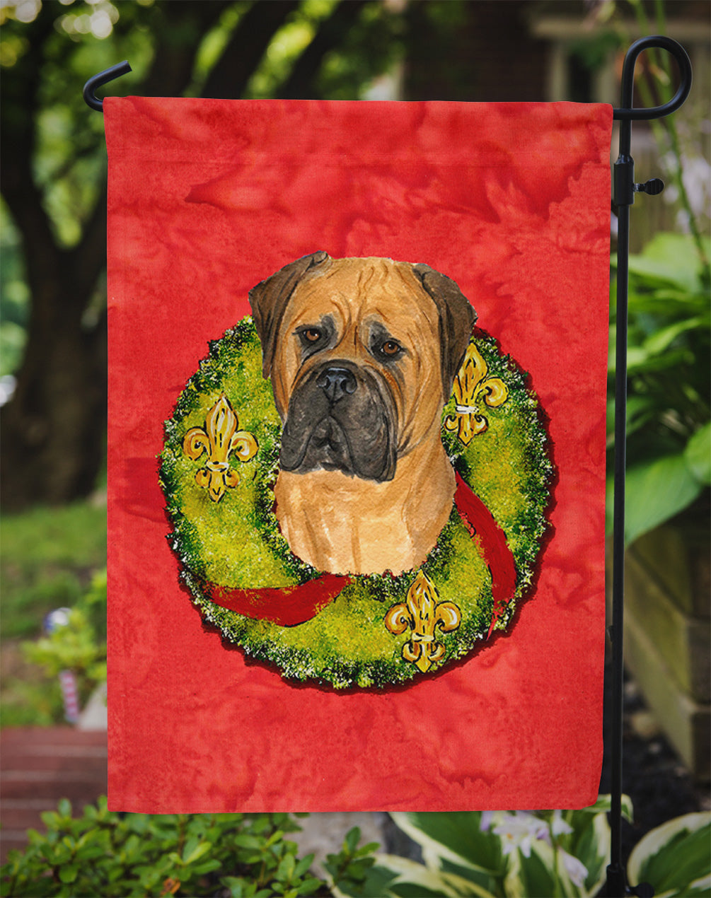 Bullmastiff Cristmas Wreath Garden Flag Mailbox Decorative Yard Banner Outside Patio Artwork for Flower Beds, Garden Size, Multicolor
