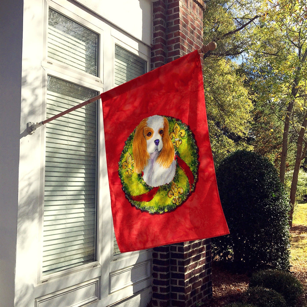 Cavalier Spaniel Cristmas Wreath House Flag 28x40 Porch Sleeve Pole Decorative Outside Yard Banner Artwork Wall Hanging, Polyester