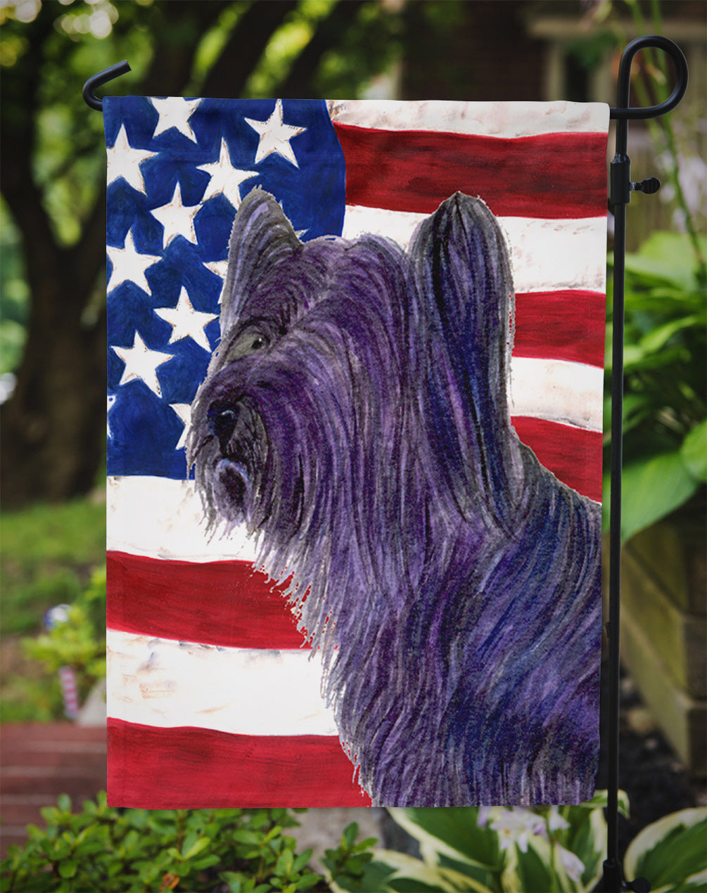 USA American Flag with Skye Terrier Garden Flag Mailbox Decorative Yard Banner Outside Patio Artwork for Flower Beds, Garden Size, Multicolor